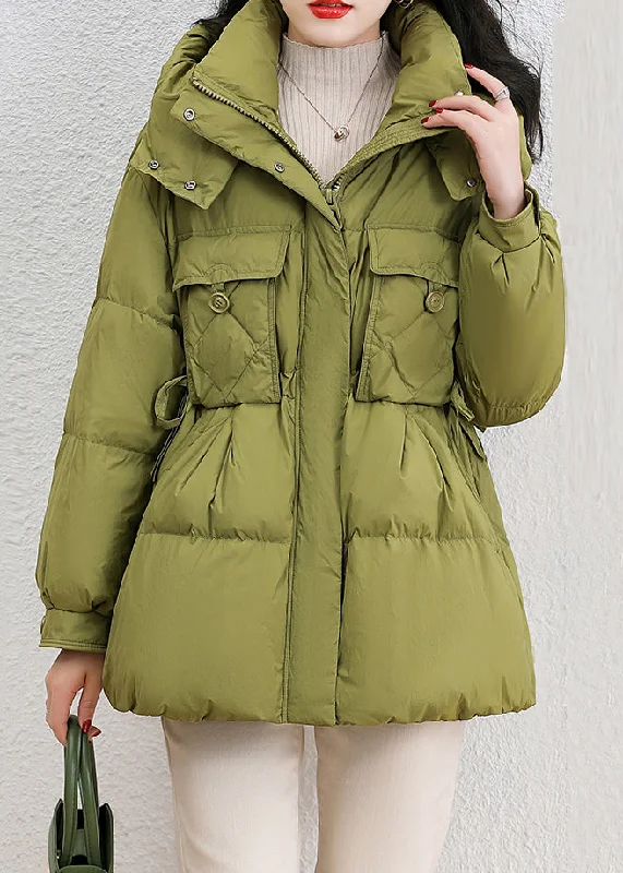 Personalized Wear Fashion Green Hooded Pockets Patchwork Duck Down Down Coat Winter