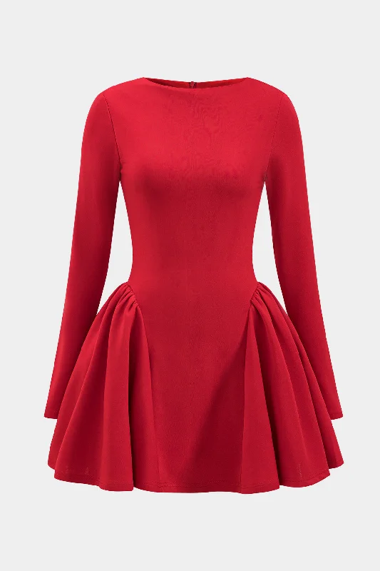 Exquisite Tailoring Puff Hem Zipper Long Sleeve Mini Dress