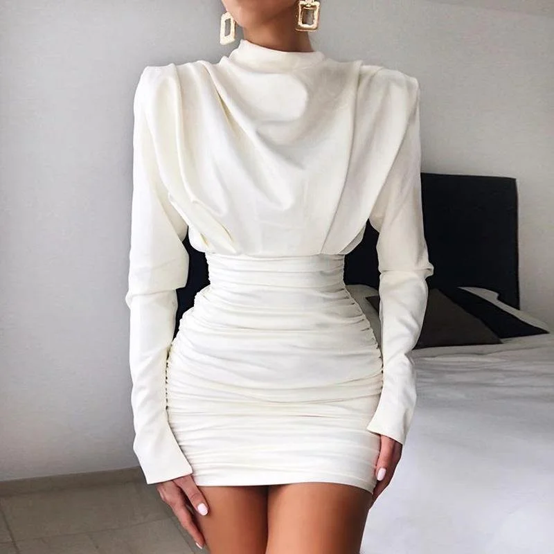 Celebrity Must-have White Long Sleeves Sheath Short Dresses