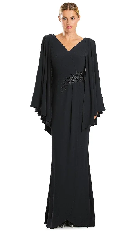 Elegant Wear Alexander by Daymor 1854F23 - V-Neck Long Pleated Sleeve Evening Dress