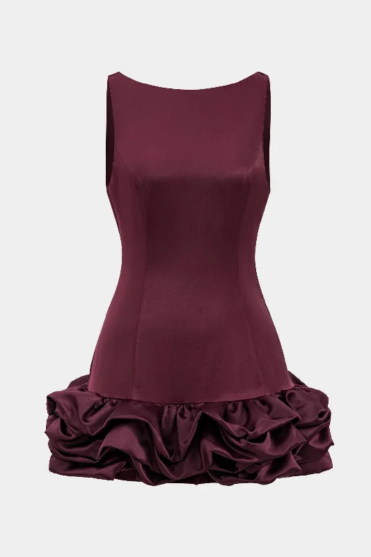 Classic Style Satin Ruffle Hem Sleeveless Mini Dress