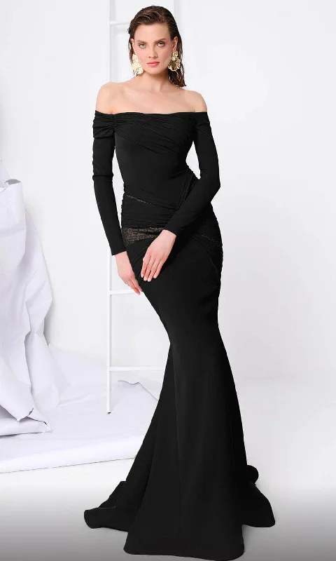 Basic Version MNM Couture F02848 - Long Sleeve Weaved Evening Gown