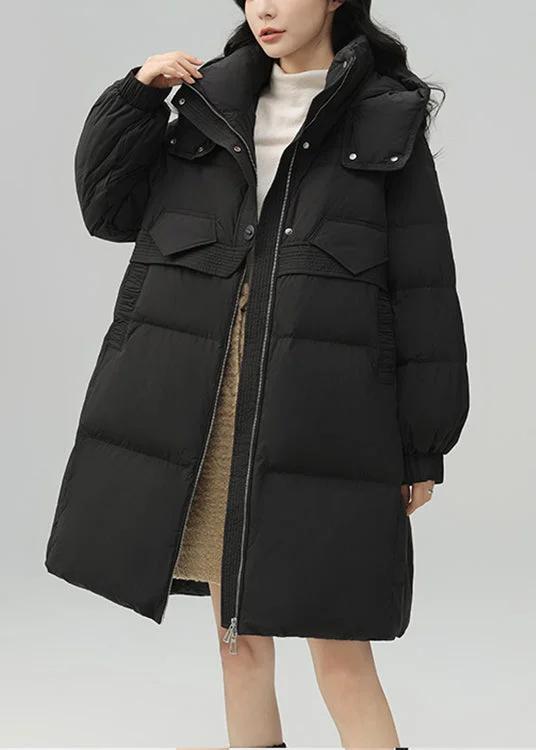 Celebrity Must-have Plus Size Black Zippered Pockets Patchwork Duck Down Coat Winter