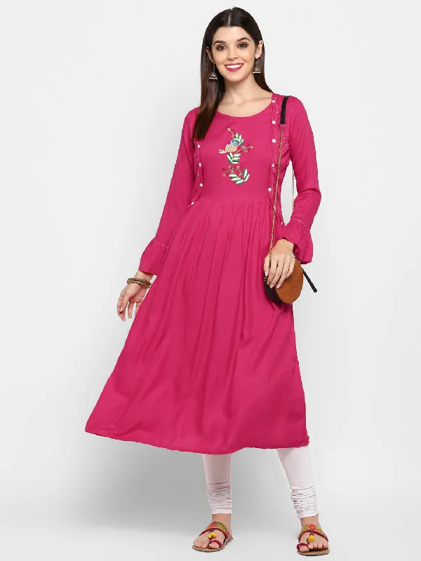 Elegant Temperament Women's Pink Rayon Anarkali Kurta By Vbuyz (1 Pc Set)