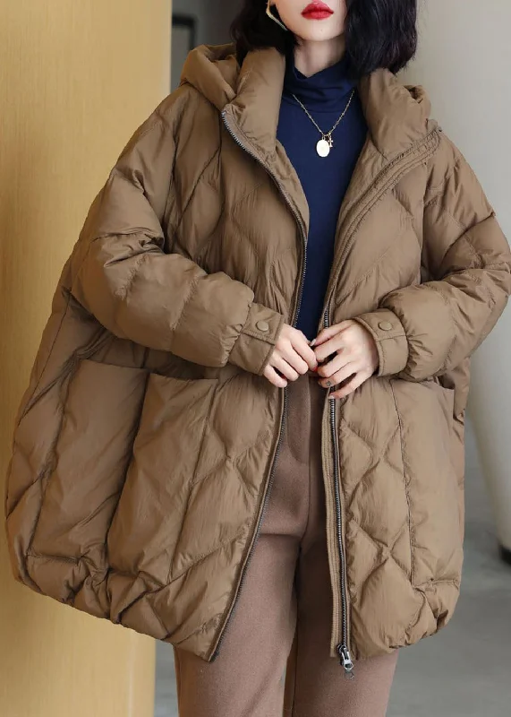 Classic Style Chocolate Thick Duck Down Puffer Jacket Hooded Pockets Winter