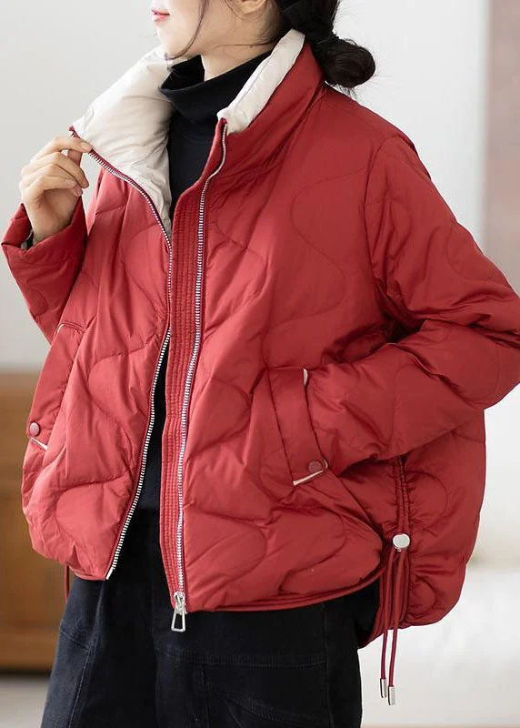 Celebrity Picks Plus Size Red Stand Collar Zip Up Drawstring Duck Down Down Jacket Winter