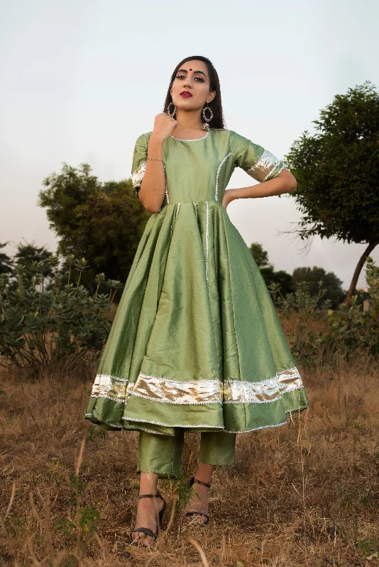 Street Cool Women's Taffeta Silk mint Green Anarkali- Pomcha Jaipur