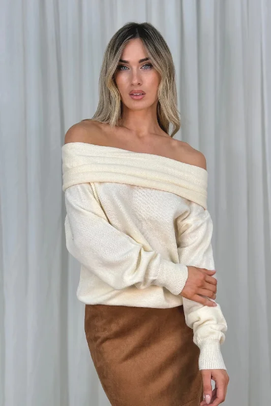 Elegant Temperament Lila Bardot Jumper In Cream