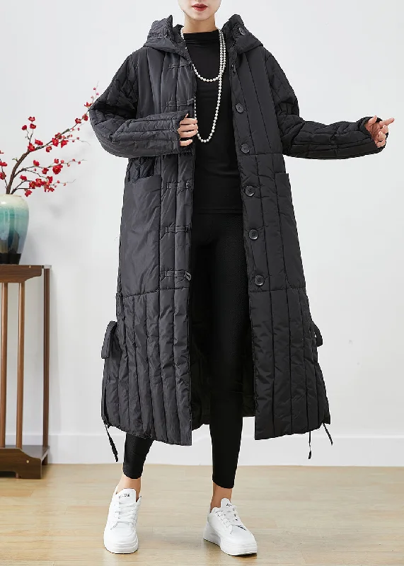 High Street Fashion Casual Black Oversized Striped Fine Cotton Filled Puffers Jackets Winter