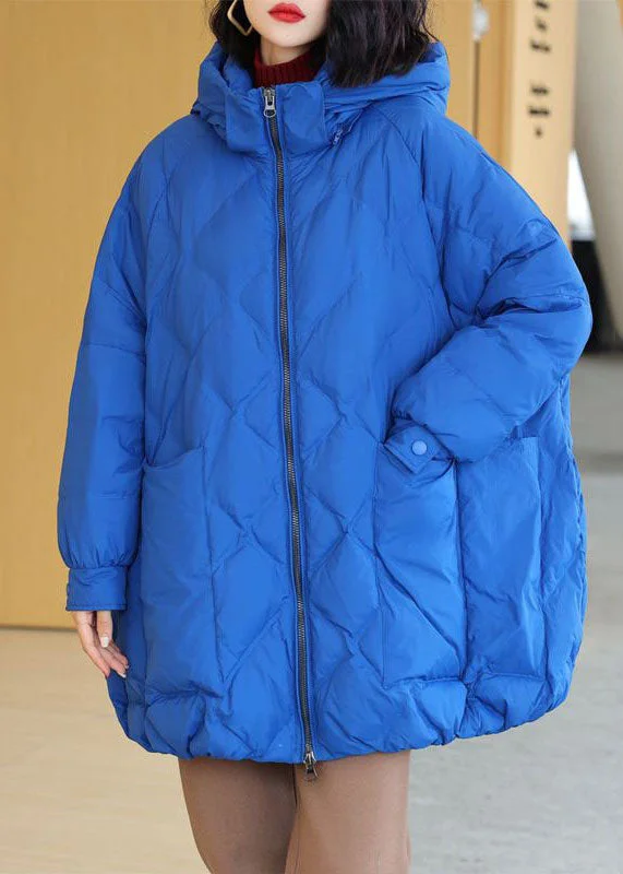 Exquisite Fabrics Style Blue Hooded Oversized Duck Down Puffer Jacket Winter