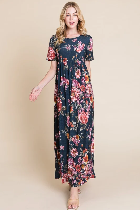 Street Cool Floral Short Sleeve Maxi Dress