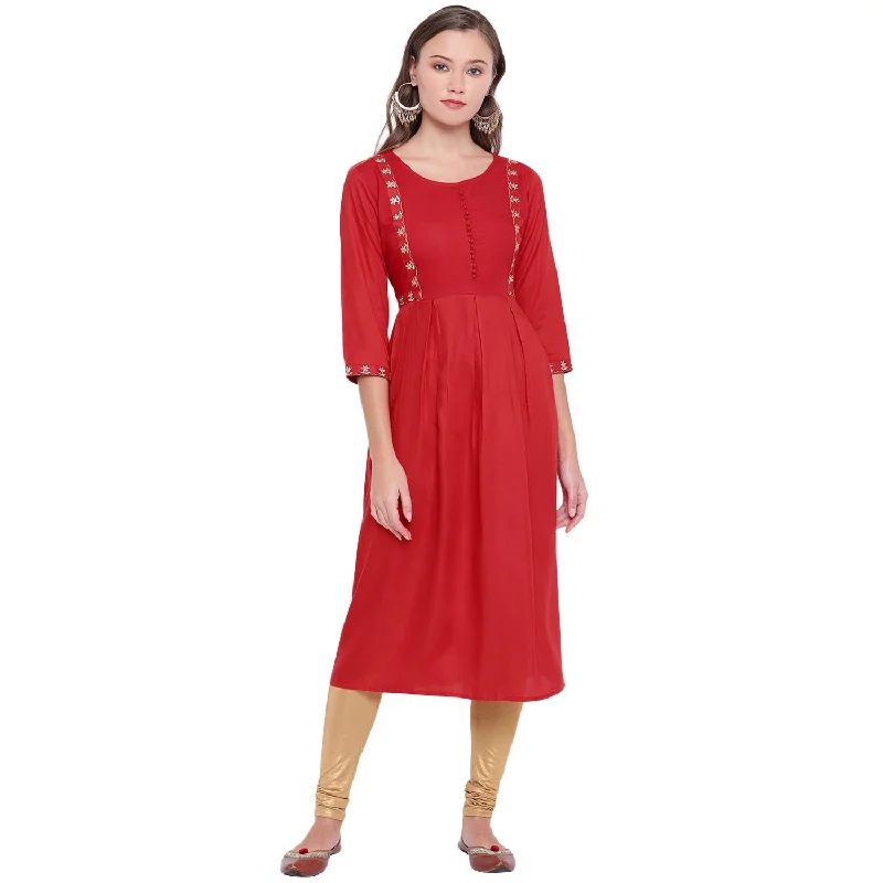 Personalized Series Women's Red Anarkali Rayon Kurta By Vbuyz (1Pc)