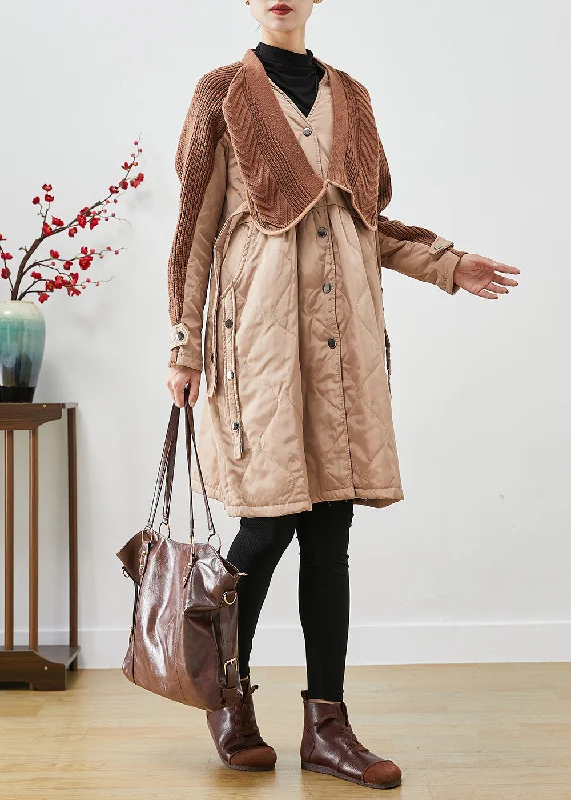 Classic And Versatile Classy Khaki Oversized Patchwork Fine Cotton Filled Puffer Jacket Winter