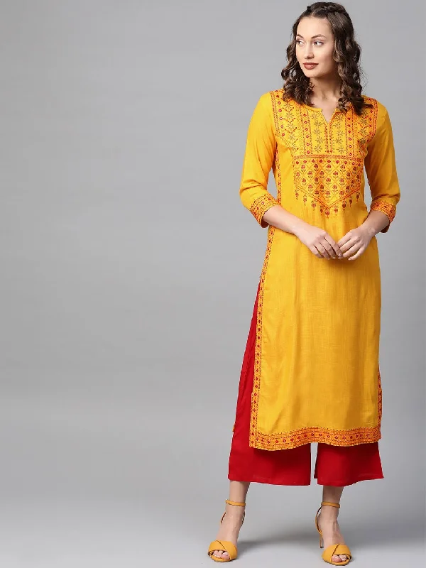 New Season Series Women Mustard Yellow & Maroon Kurta with Palazzos by Anubhutee (2pcs Set)