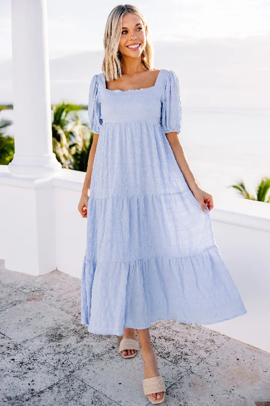 Casual And Comfortable Think About It Light Blue Midi Dress