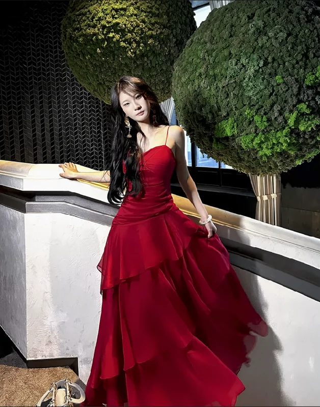 Classic And Versatile Design Red ruffled dress mermaid long party dress    S6047