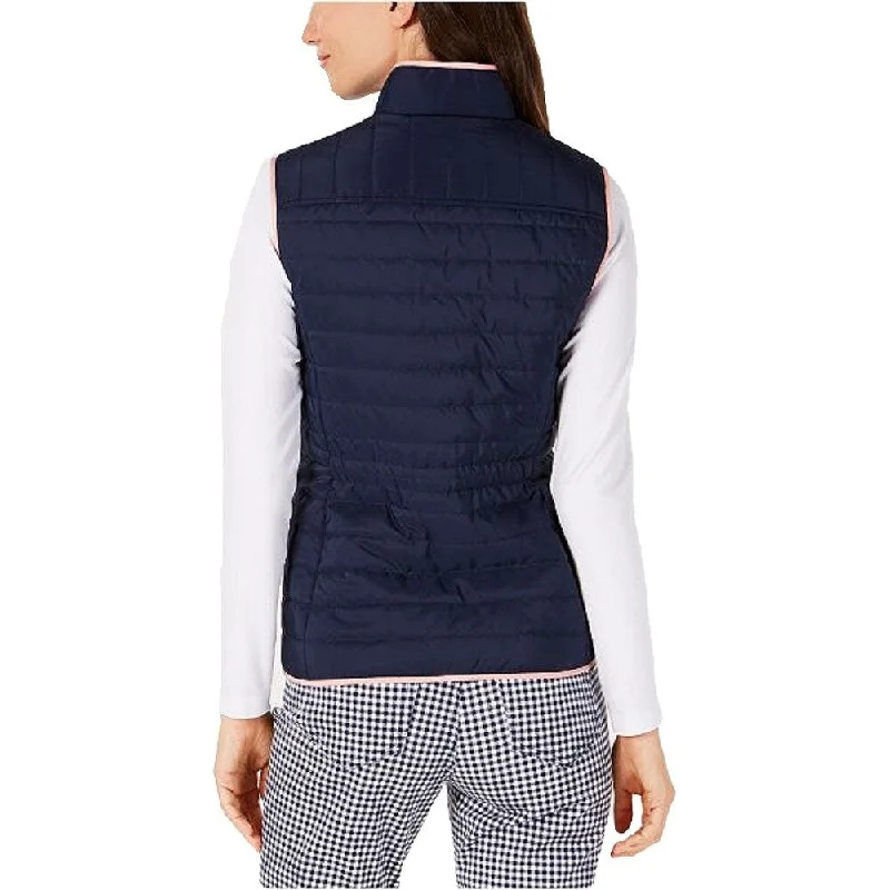 Fashionable And Fashionable Charter Club Women's Contrast-Trim Zip-Front Vest Blue Size Extra Large