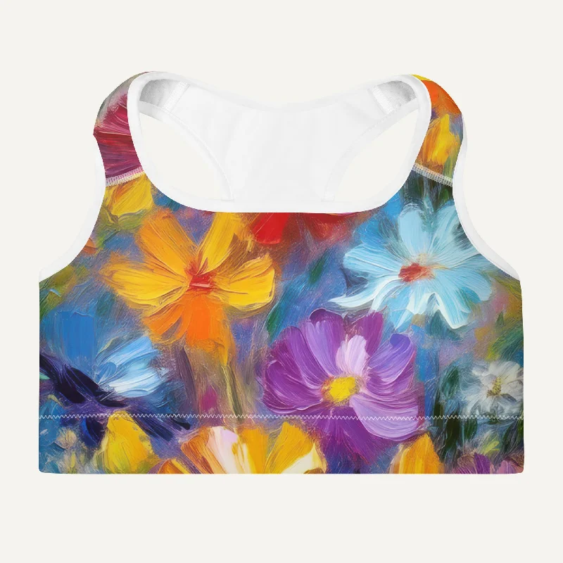 Cute Design Impressionist Flowers Padded Sports Bra