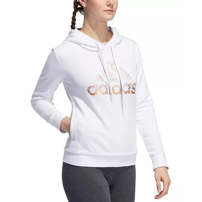 Fresh And Fashionable Adidas Women's Metallic Logo Hoodie White Size X-Large