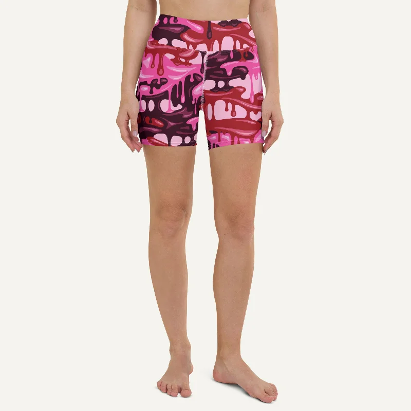 Tropical Style Pink Camouflage Drip High-Waisted Shorts