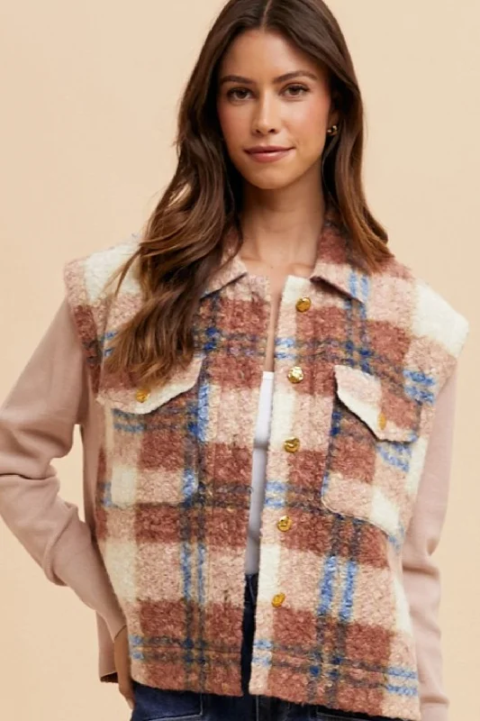 Noble And Elegant Annie Wear Faux Fur Plaid Button Up Jacket