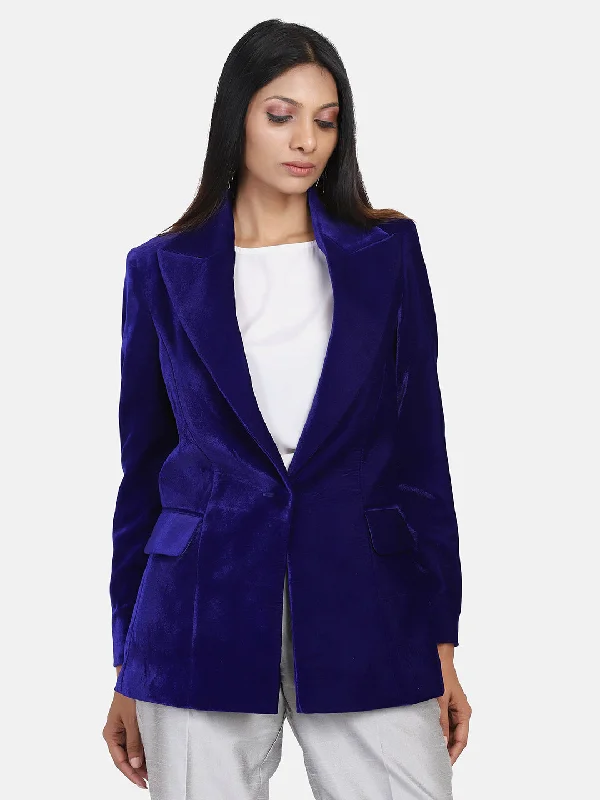 European Plan Velvet Blazer - Royal Blue