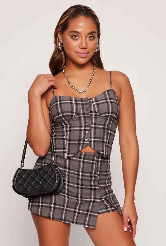 Spiritual Vitality Almost Famous Plaid Button Front Bustier Top