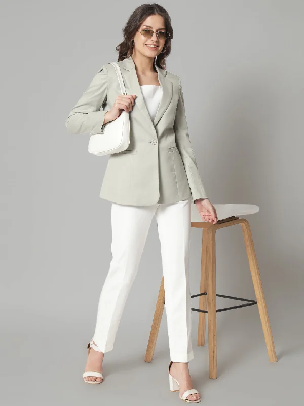 Comfortable And Cold-proof Notched Collar Blazer- Sage Green