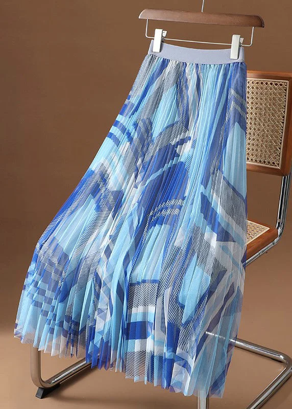 Advanced Customization Fashion Blue Print Draping High Waist Tulle Skirt Summer