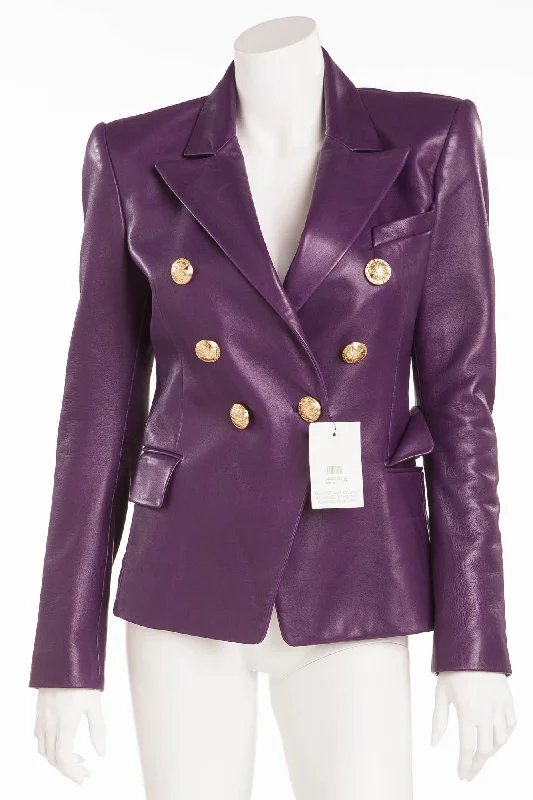 Urban Sense Balmain - Purple Leather Blazer Gold Buttons NWT - FR 40