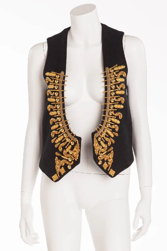 Fashionable Prints Balmain - New with Tags Black Vest with Gold Metal Ornaments - FR 40