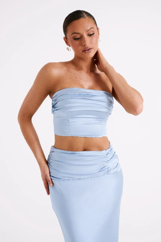 Sports And Leisure Khalani Ruched Strapless Satin Top - Ice Blue