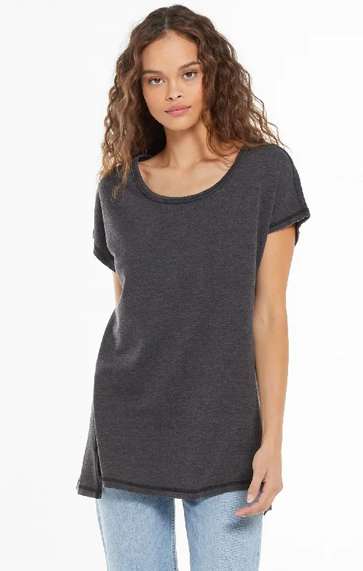 Short Design Z Supply Frankie Sweatshirt Tunic Tee Black