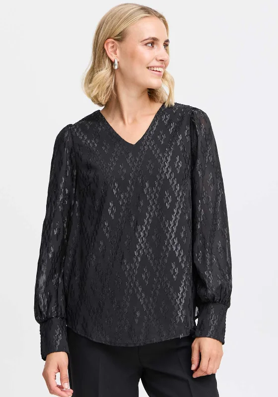 Noble And Elegant Fransa Sparkie Metallic Detail Chiffon Blouse, Black