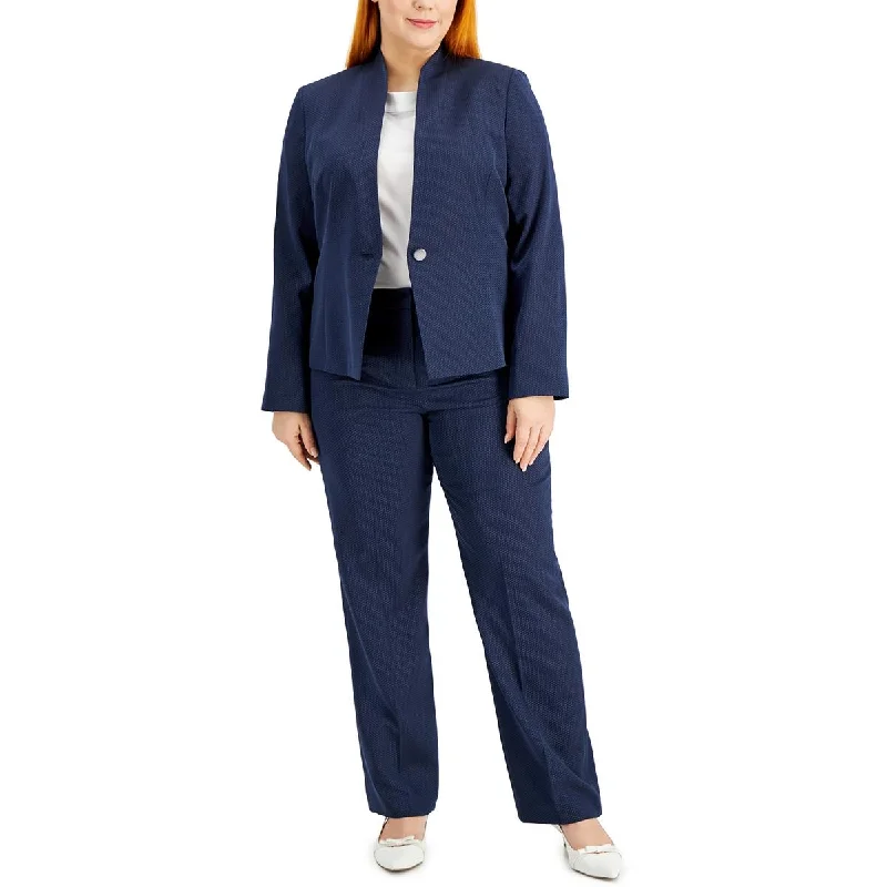 Modern City Le Suit Womens Plus Pindot  One-Button Blazer