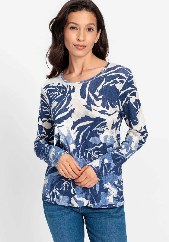 Must-have For Fashion Olsen Abstract Rose Print Long Sleeve Top, Navy