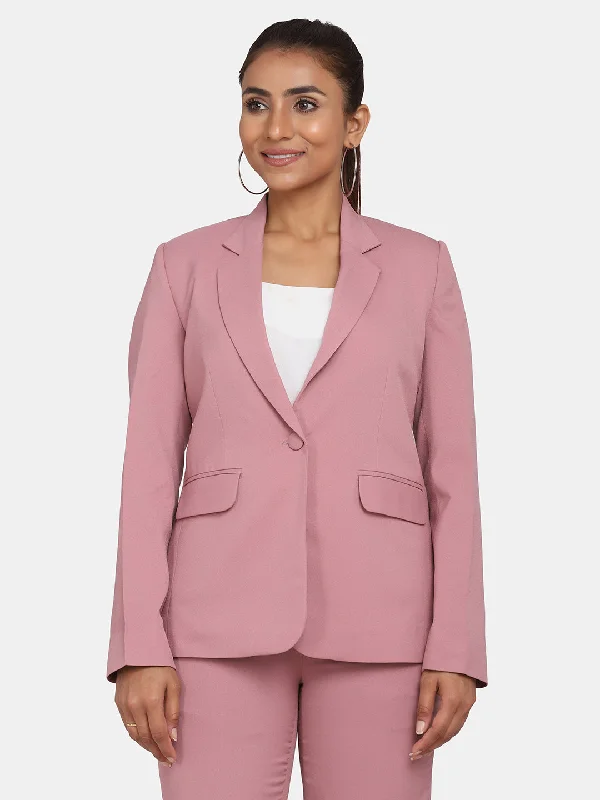 Urban Sense Single Button Stretch Blazer for Women- Pink