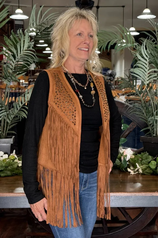 Fashionable And Fashionable Soft Faux Suede Vest with Fringe by Cripple Creek