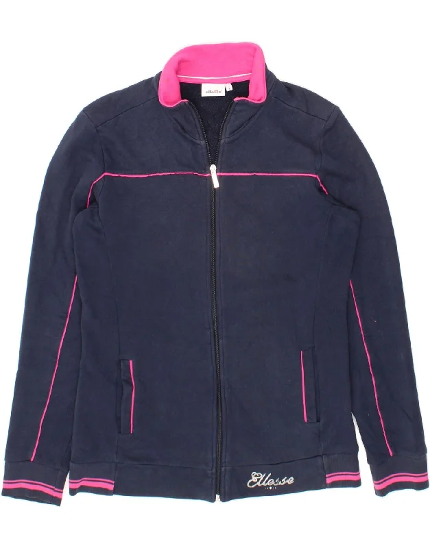 Noble And Elegant ELLESSE Womens Graphic Tracksuit Top Jacket UK 16 Large Navy Blue Cotton