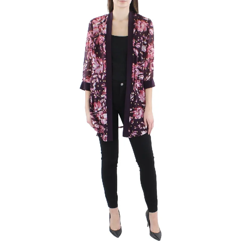 Unique Prints R&M Richards Womens Chiffon Sheer Duster Blazer