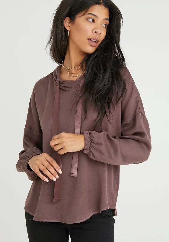 High Street Fashion Bella Dahl Long Sleeve V-Neck Hoodie Barberry Brown