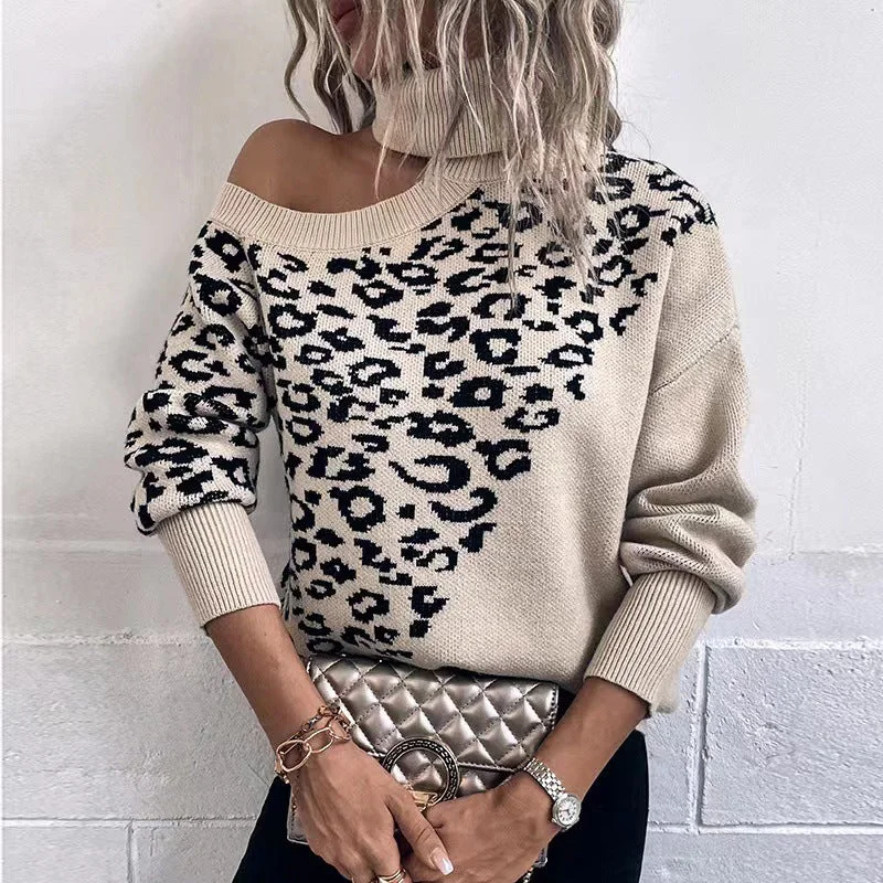 Perfect Tailoring Casual Leopard Long Sleeves Knitted Sweaters