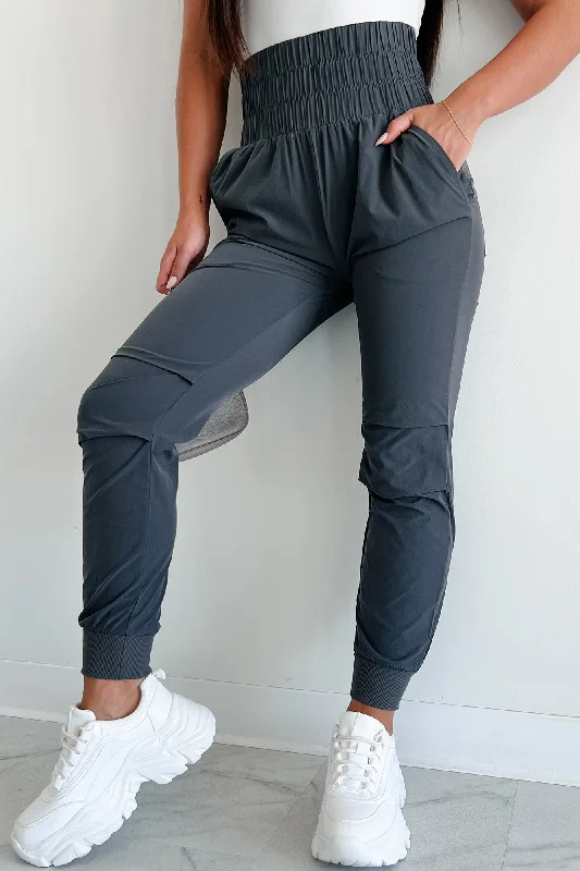 High-end Customization Thrill Of The Game High Waist Joggers (Charcoal)