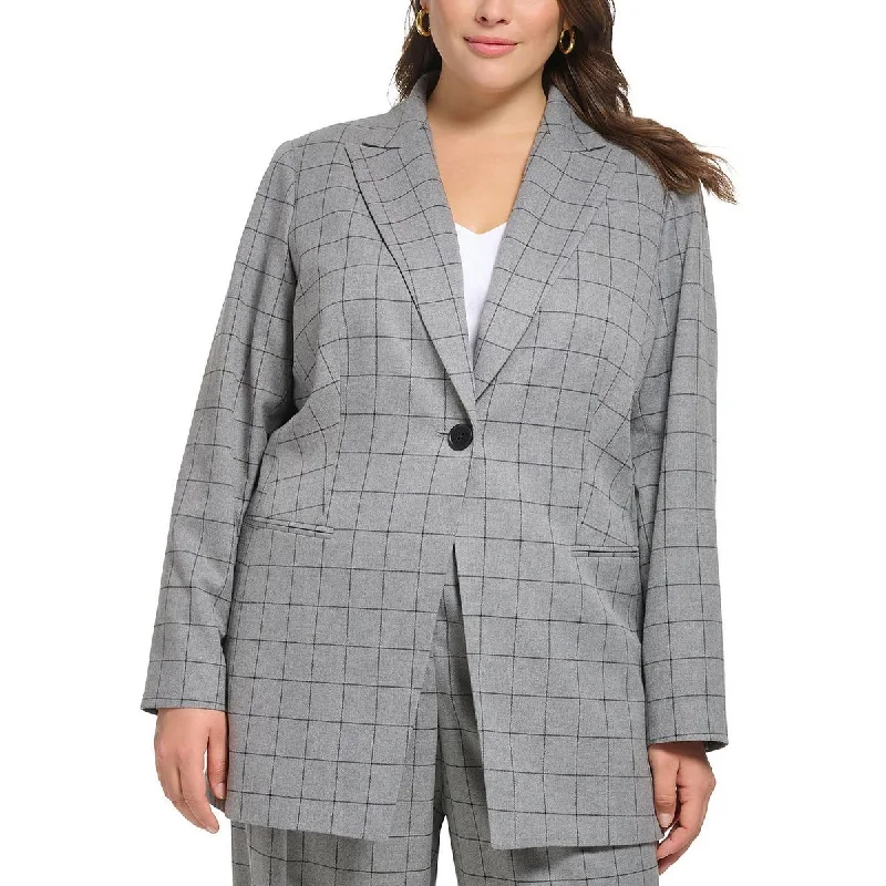 Elegant And Charming Calvin Klein Womens Plus Window Pane Suit Separate One-Button Blazer