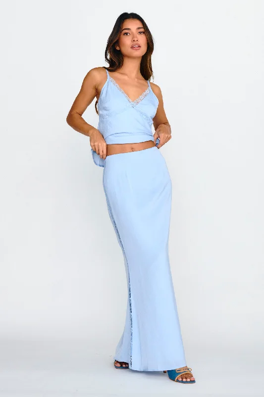 Basic Version Pammy Lace Trim Maxi Skirt Cloud Blue