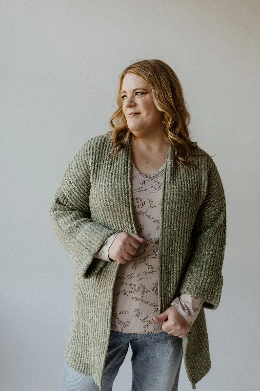 Youthful Street Fashion CUFFED AND BELTED CARDIGAN IN FROSTED MOSS