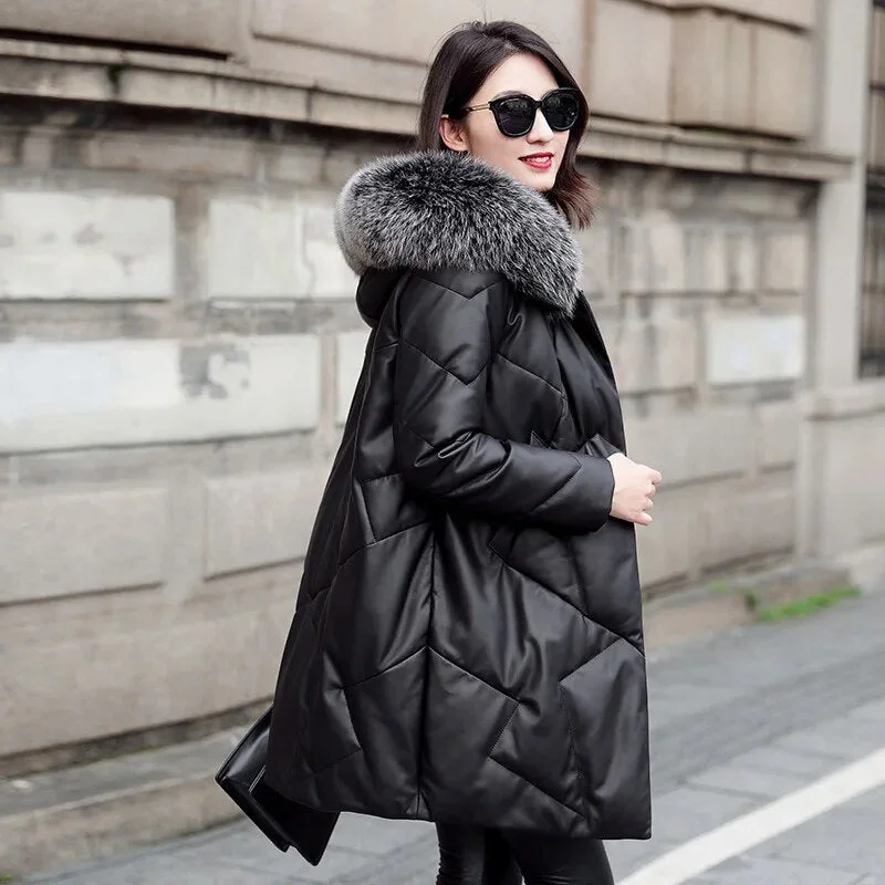 Exquisite Craftsmanship Genuine Leather Down Jacket Real Fur Parka