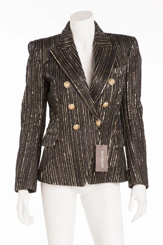 Classic Style Balmain - NWT Black and Gold Leather Blazer Gold Buttons - FR 40