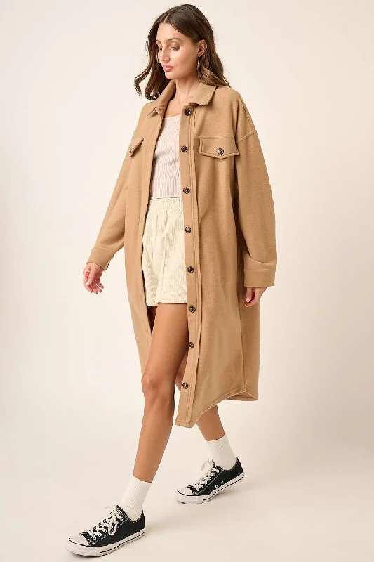 Practical Style Mittoshop Button Up Drop Shoulder French Terry Longline Jacket