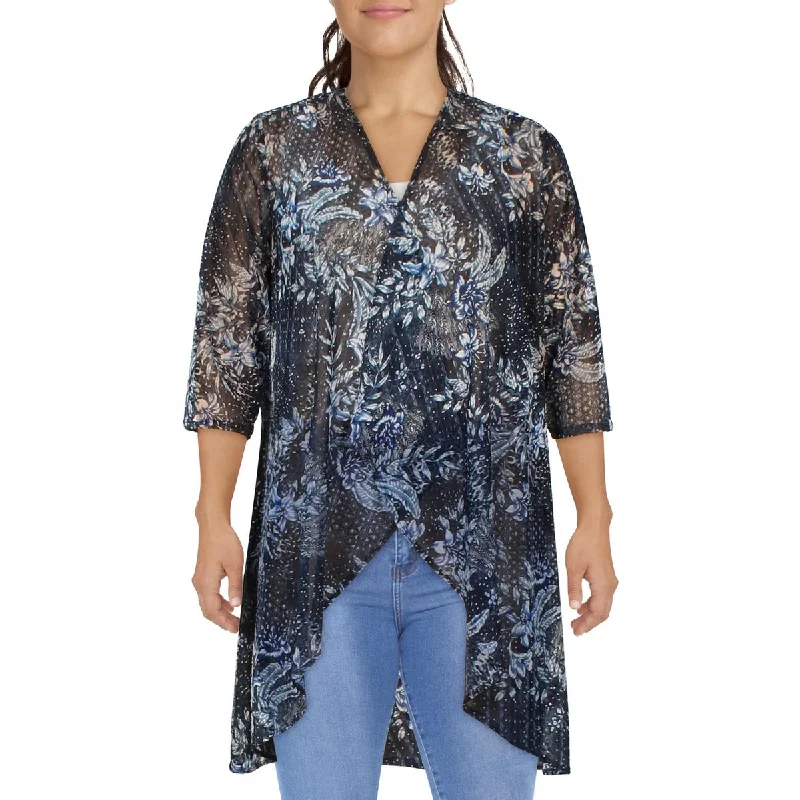 Advanced Customization R&M Richards Womens Printed Cardigan Open-Front Blazer